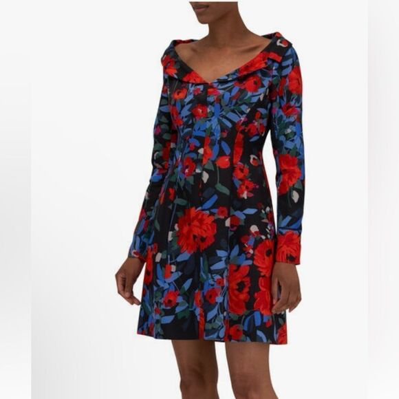 LELA ROSE Black Multi Open Neck Seamed Mini Dress Size 12 NWT $1590 - Picture 8 of 9